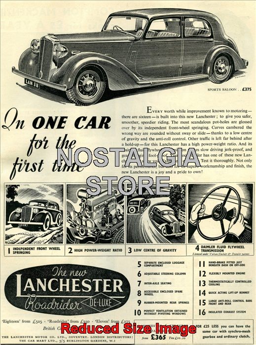 1938_Lanchester Roadrider De-Luxe Advert - Retro Car Ads - The ...